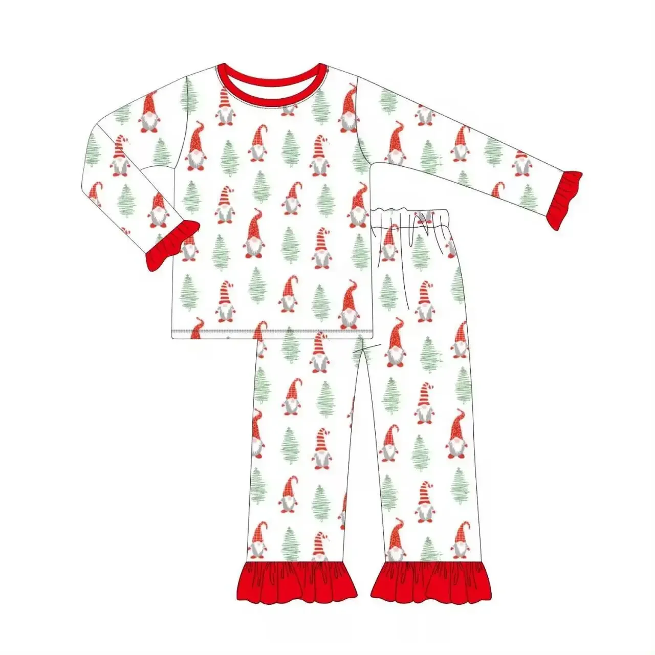 

Christmas boutique children's set long-sleeved lace Santa tree print trousers lace girls boys pajamas set baby zipper jumpsuit