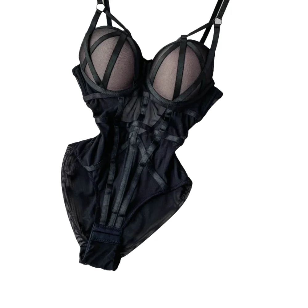 KUCLUT Sexy Sheer Mesh Halter Bodysuit for Women Push Up Padded Pure Style Summer Euro Fashion Lingerie