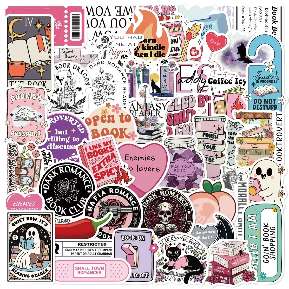 

10/50/100Pcs Laser Smut Bookish Stickers Kindle Aesthetic for Spicy Booktok Vinyl Decals DIY Laptop Dark Romance Reader Sticker