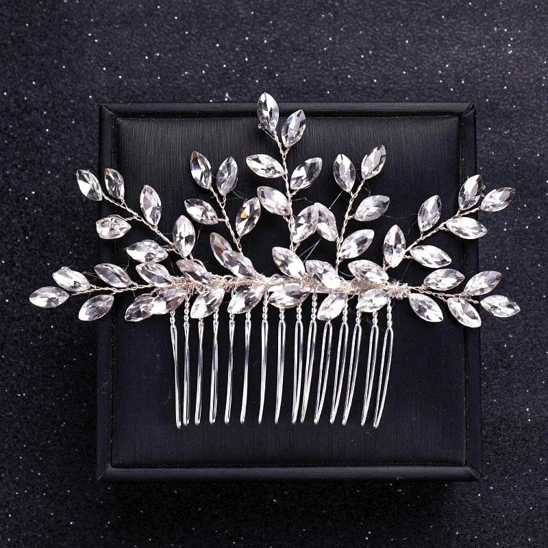 Handgemaakte Zilveren Kristallen Bloem Haar Kam Parel Strass Bloem Haar Kammen Voor Vrouwen Bruid Haar Sieraden Bruiloft Haar Accessorie