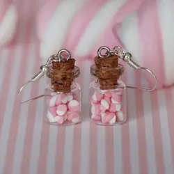 Candy Jar Earrings - Pink Candy Jar Earrings - Mini Food Earrings Marshmallow Kawaii
