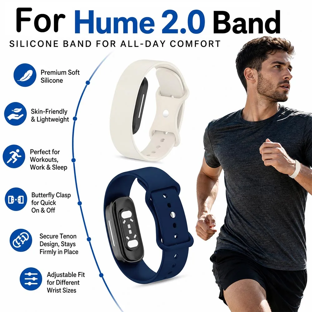 Replacement Wristband for Hume 2.0 Band Fitness Tracker Strap Soft Silicone Adjustable Bracelet Compatible with Hume 2.0 Band