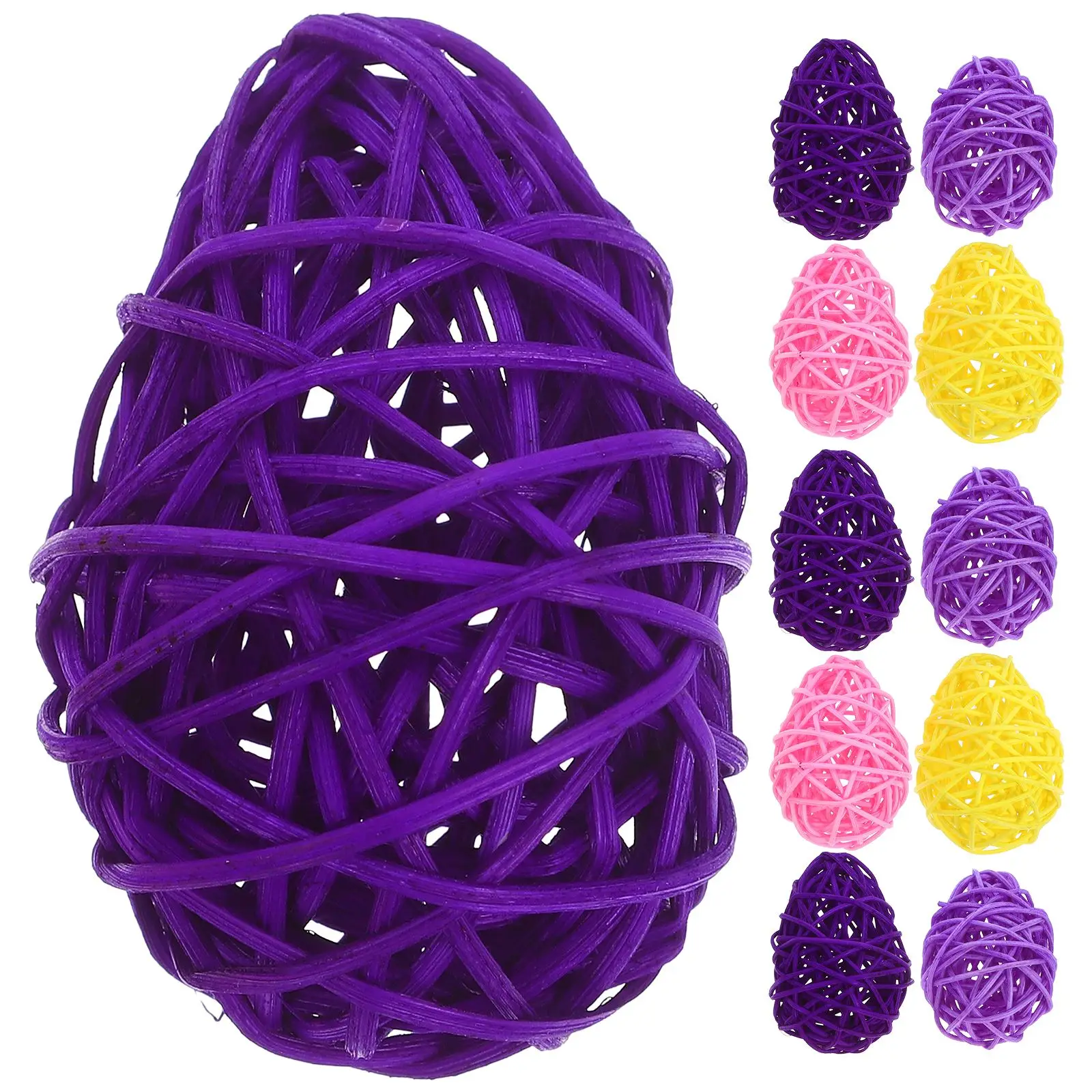 

12pcs 6.5CM Weaving Rattan Eggs Easter Festival Ornaments Simulated Egg Props Easter Party Decoration Egg Ornaments(Random Color