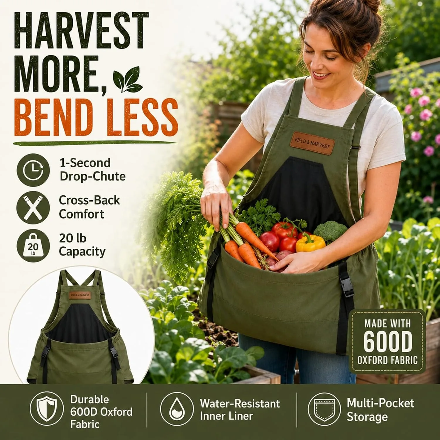 Gardening Picking Apron, Large Pocket Design, Field Picking Apron, Made of Oxford Fabric, Suitable for Vegetable Picking