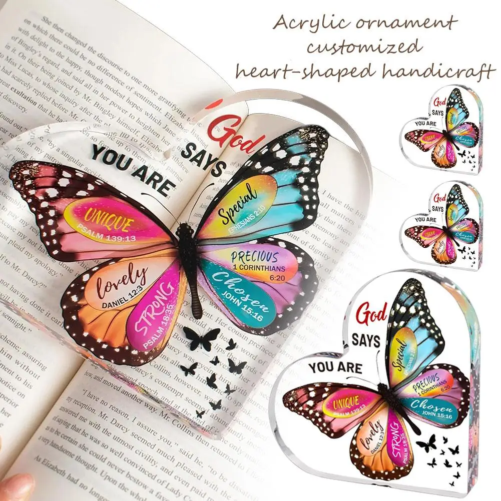 Colorful Butterfly Acrylic Heart Gift For Women Friend Birthday, Inspirational Gift Acrylic Heart Keepsake, Table Centerpieces