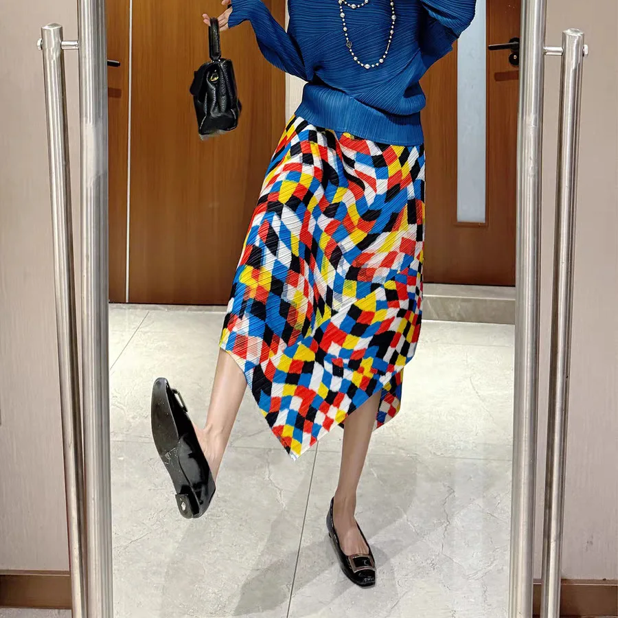 تنورة مياكي بوهيمية عصرية فضفاضة بتصميم الدوبامين تنورة مطبوعة بخصر عالٍ تنورة غير رسمية متعددة الاستخدامات