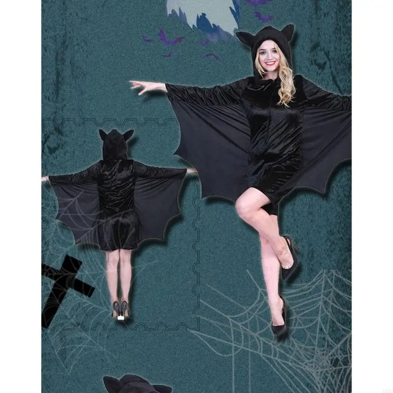 49mf Halloween Bat Costume Halloween Bat Zipper Hoodie Jumpsuit, Bat Wing Cape,