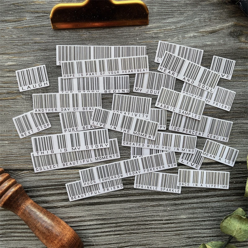 27pcs Retro Inspirational Barcode Stickers English Words Junk Journal TN Material Decoration Sticker TimHoltz Style Scrapbooking