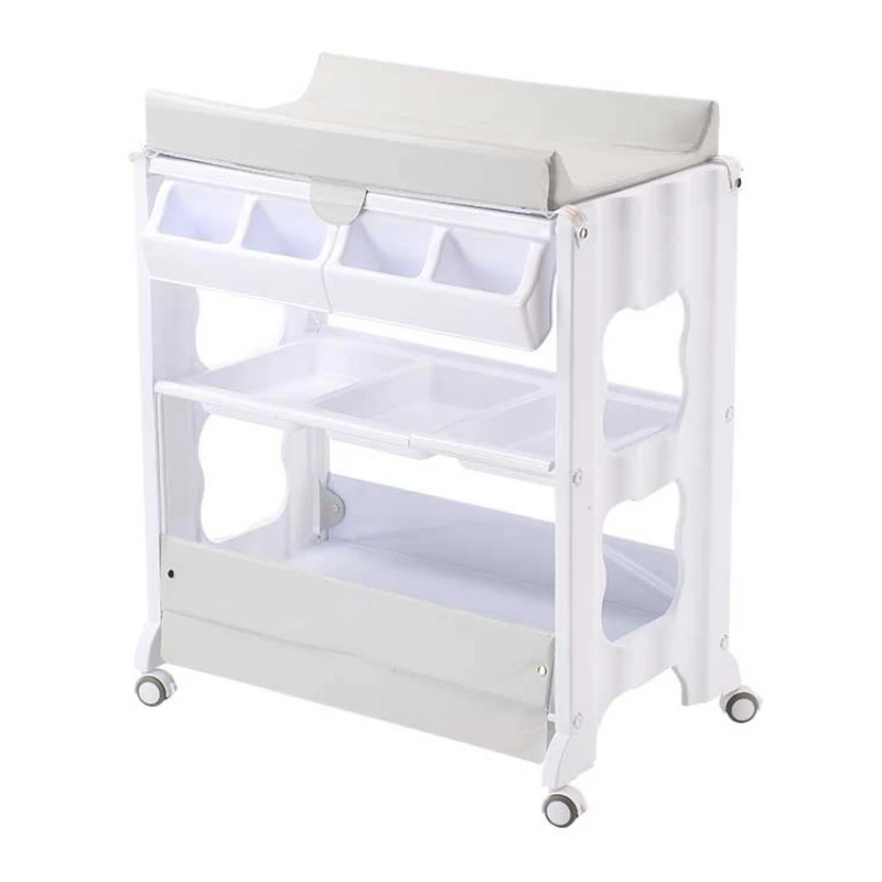 Folding 4 wheels portable high standing baby changing table with bath tub