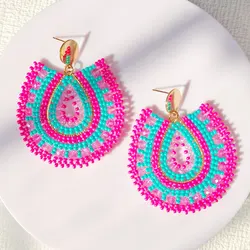 Beaded earrings Crystal Originality Water drop Alloy Graph Colour Hand knitting Bohemia Tide Simple Rice bead earrings