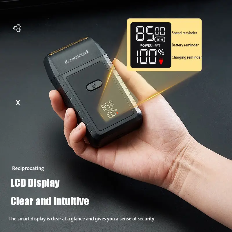 Komingdon Reciprocating Foil Shaver Double Barbers Waterproof Electric Shaver Razor for Men Rechargeable Bald Head Trimmer