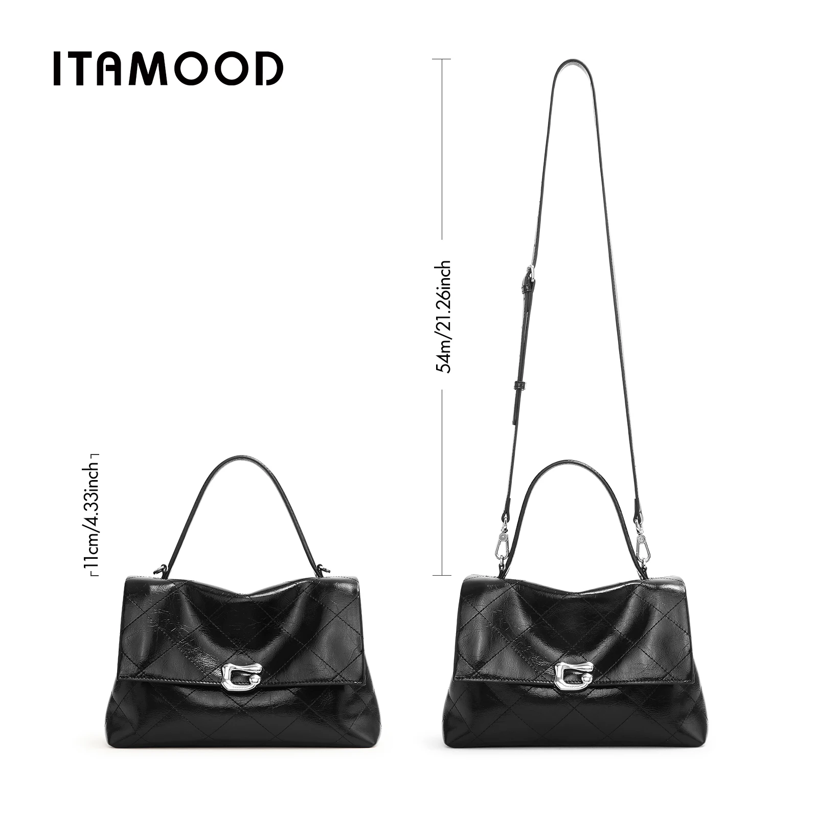 ITAMOOD Messenger Bag Textured Leather Work Commuting Large Capacity Leisure Handbag Genuine Leather Luxury Retro Tote Bag