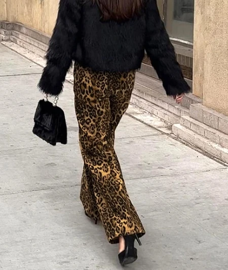 

Women's Pants 2025 Early Spring Fashion New Product Retro Hot Girl Loose High Waist Leopard Pattern Casual Pants Women's Pants