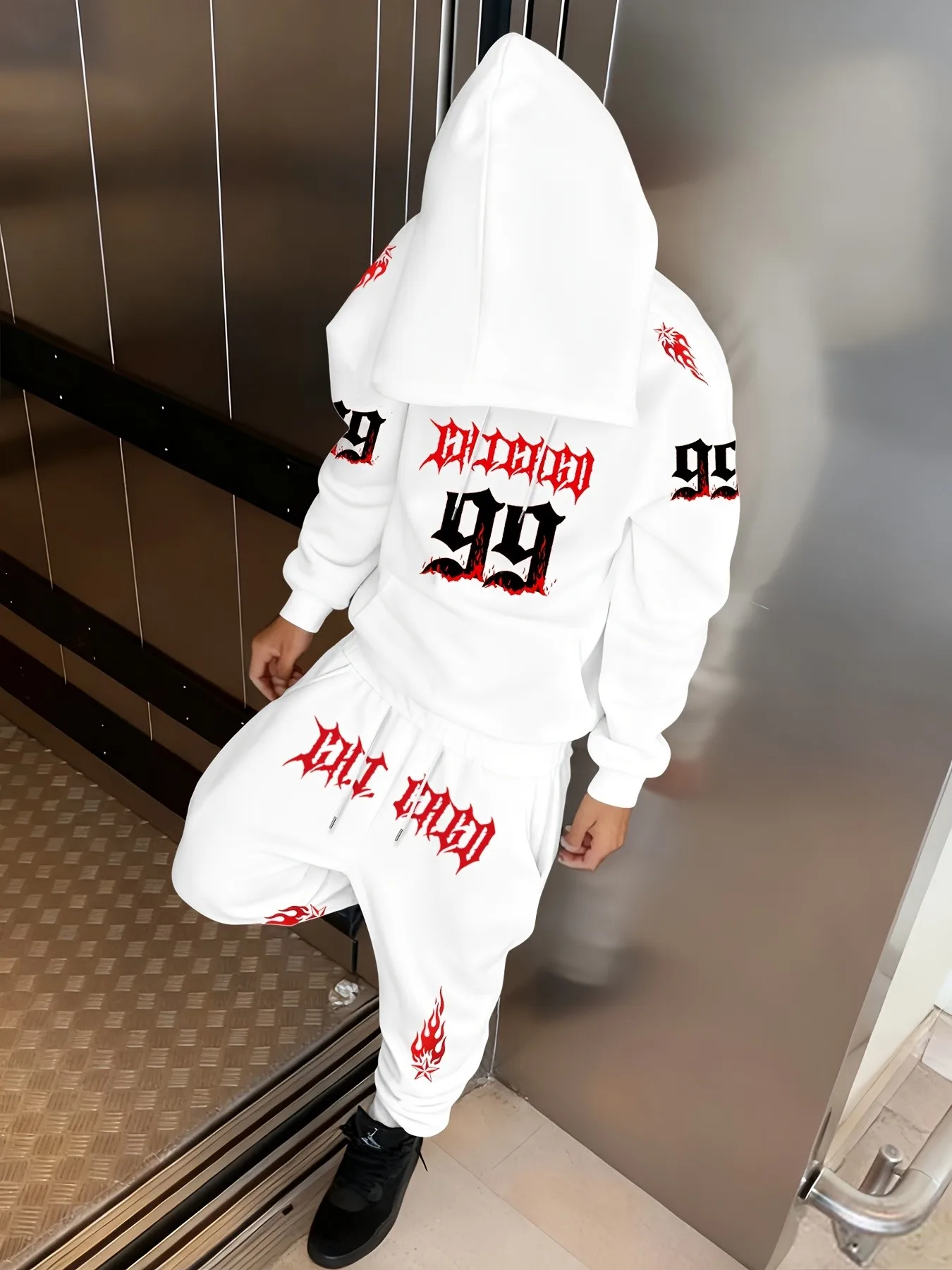 2026 Autumn/Winter Men's Hooded Sweatshirt and Pants Set - Casual and Fashionable Highly Versatile 3D Digital Pattern Printing