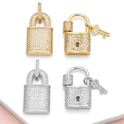 OCESRIO Fashion White Crystal Lock Key Pendant for Necklaces Copper Gold Plated Jewelry Making Component Wholesale pdtb636