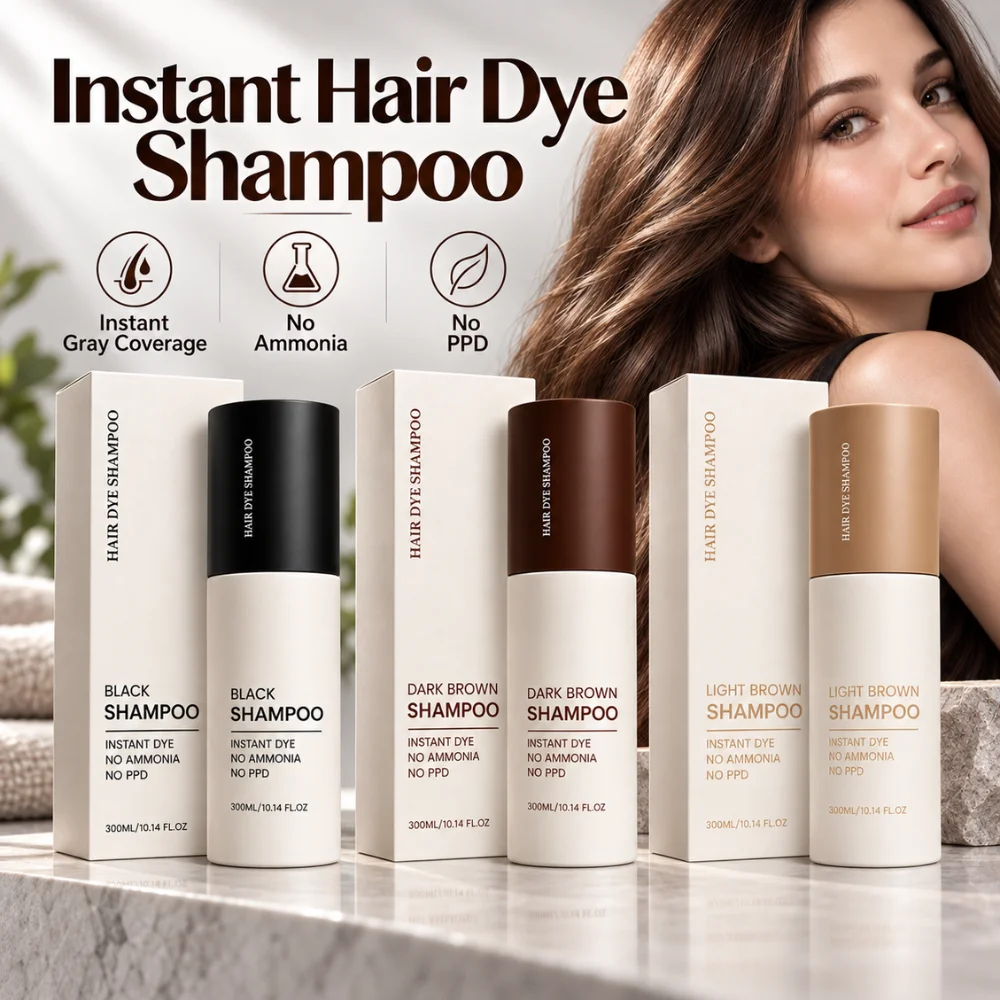 300ml Instant Hair Dye Shampoo Black Light Brown Gray Coverage Ammonia Free PPD Free Nourishing Long Lasting Hair Color Care
