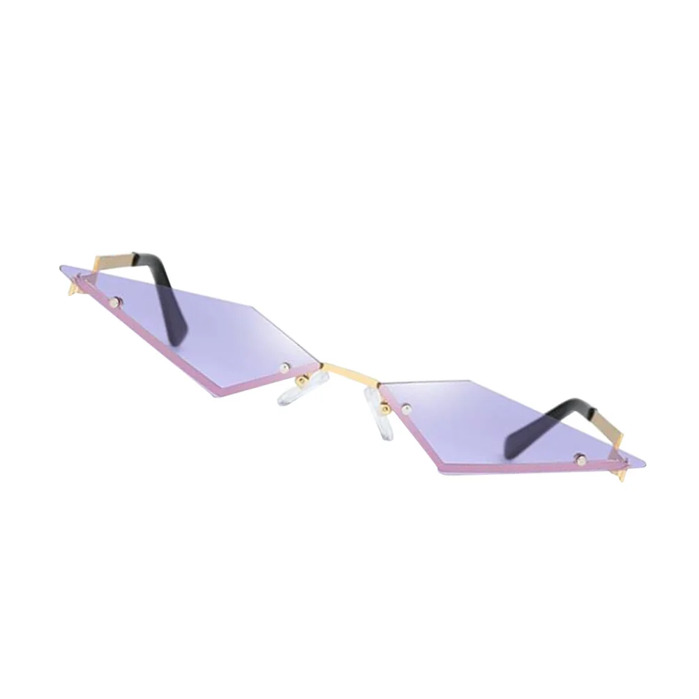 

Rimless Sunglasses Fashion Eyeglasses Party Glasses Street Shot Photo Eyewear Lightweight Durable Golden Frame Purple For