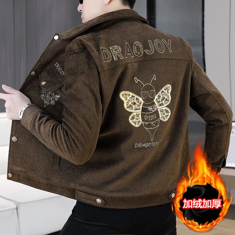 

Luxury Embroidered Woolen Jacket for Men Thick and Warm Short Blended Coat Versatile Casual Business Social Streetwear Overcoat