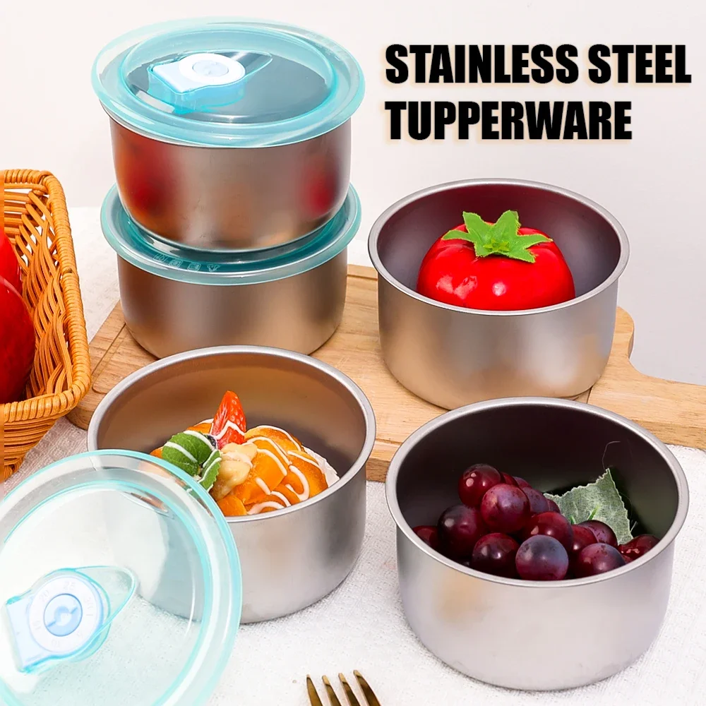 304 Stainless Steel Food Preservation Box Round Leak-proof Lunch Box Heat Resistant Sealed Food Storage Tank Kitchen Tableware