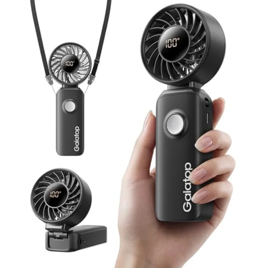

Portable Handheld Fan, 5 Speed Rechargeable Battery Max 18 Working Hours, 3 IN 1 Neck/Desk/Hand Fan Cooling for Travel, Beach,