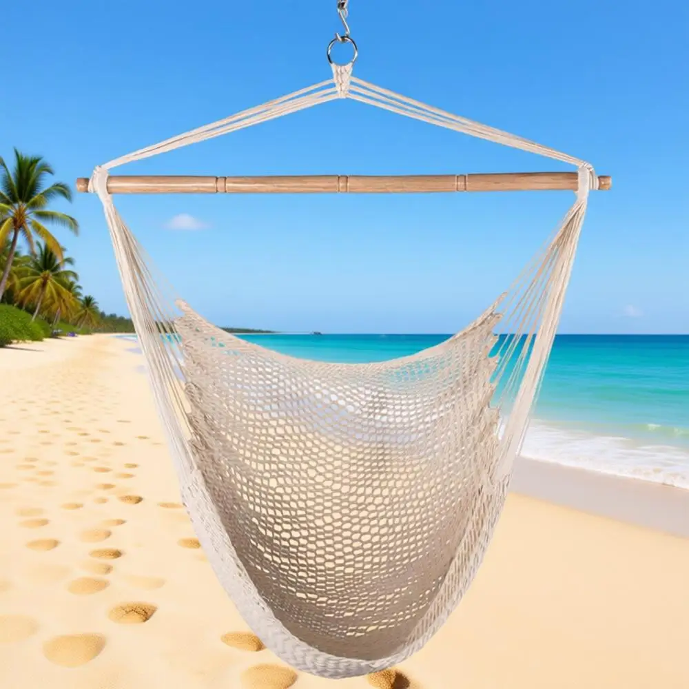 

Натуральное деревянное кресло-качалка на 40 дюймов с подвесным шнуром для использования в помещении/на улице, выдерживает до 136 кг