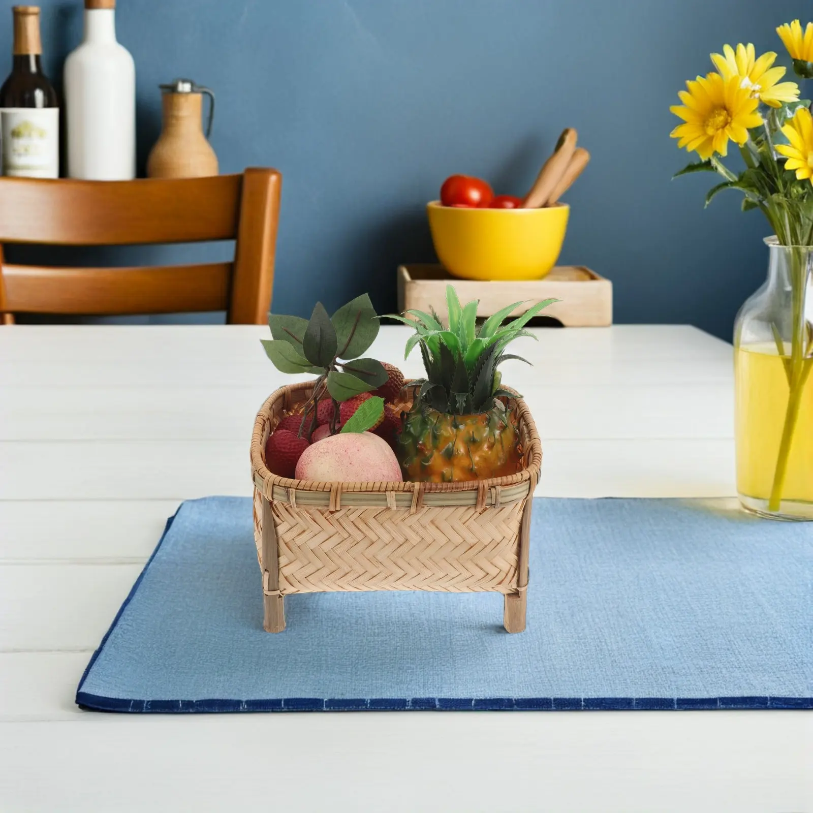 Bamboo Bread Basket Handwoven Short Legs Kitchen Counter Decorative Storage Basket Fruit Snacks Vegetables Multi-Purpose view 6