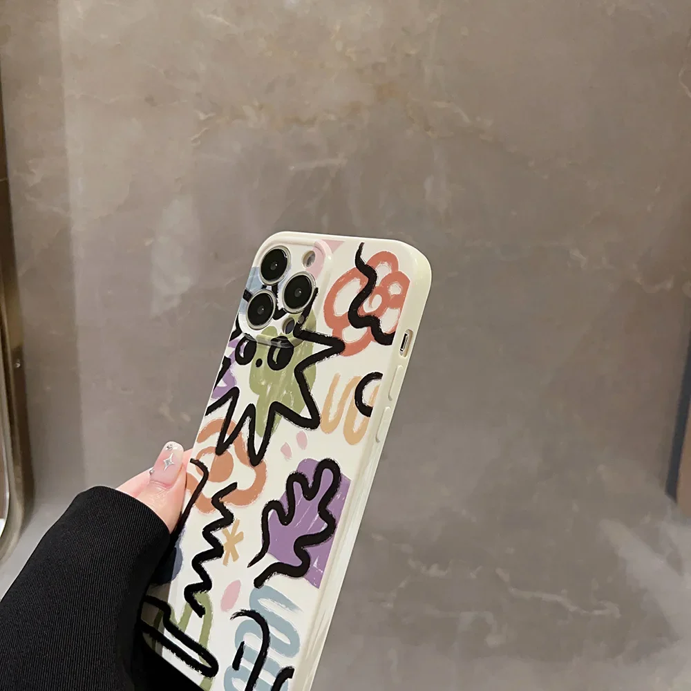 Retro Funny monster Graffiti abstract art Phone Case For iPhone 14 13 12 11 Pro Max 14Plus Case Cute Colorful cartoon Soft Cover image 4