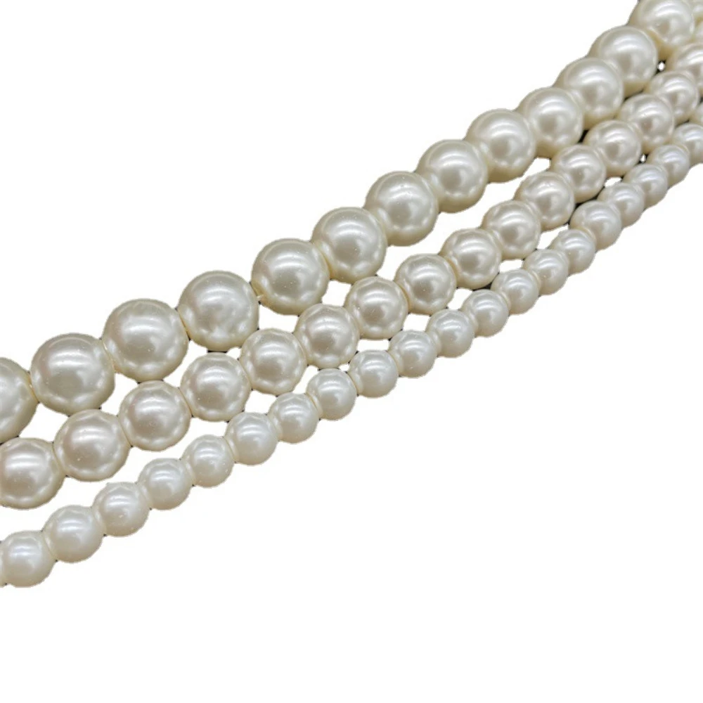 Natural Shell Beads Round Spherical White Polished Straight Hole Shell Beads Necklace Bracelet DIY Jewelry Making Accessories