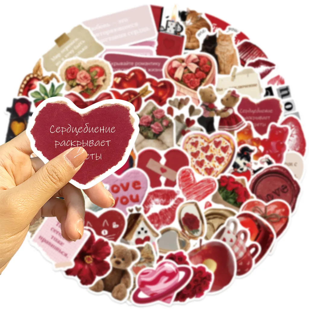 60Sheets Retro Russian Cartoon Heart Waterproof Vinyl Stickers Aesthetic Decals for Guitar DIY Decor LanLanStickersWorld Store