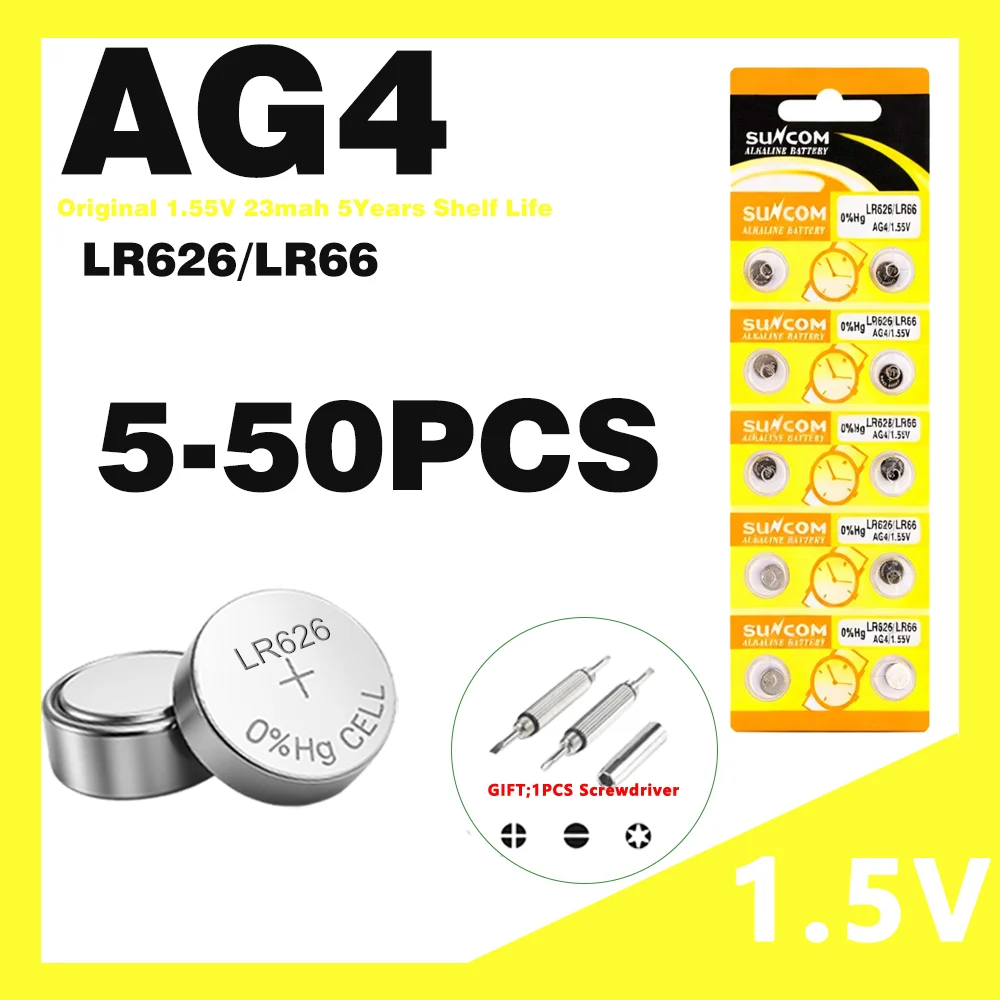 5-50PCS 1.55V AG4 Button Batteries 377 SR626 SR626SW Cell Coin Alkaline Battery 177 376 626A LR66 LR626 For Watch Toys Clock