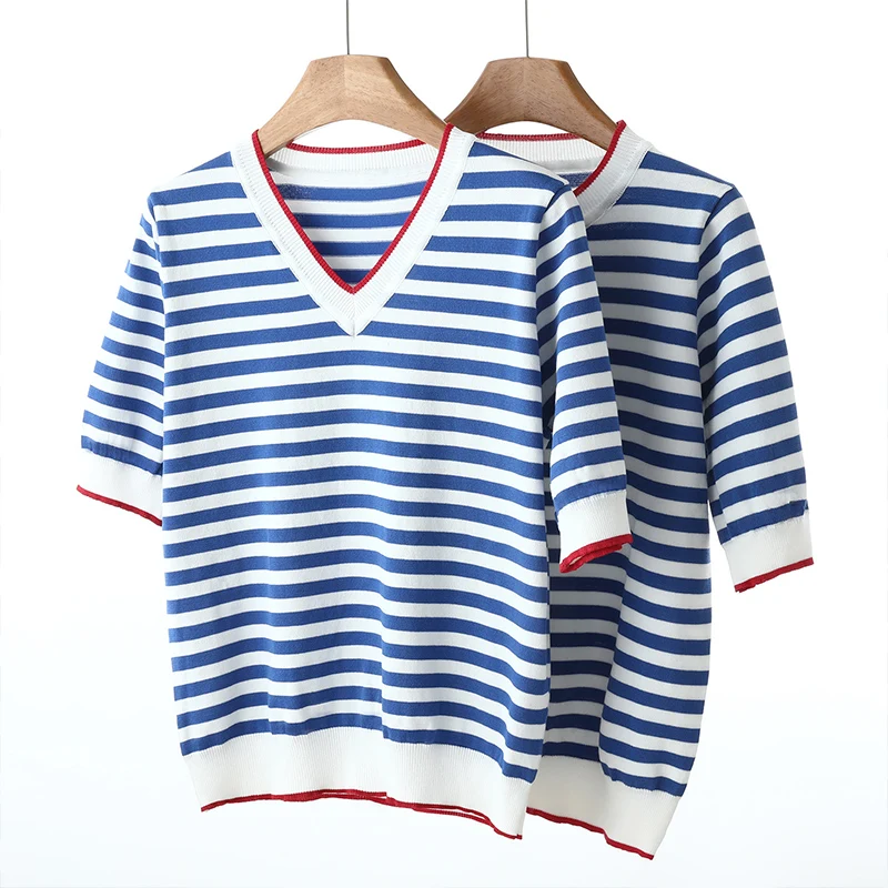 

2026 Summer New Women's Short sleeved Ice Silk Knitted New Women's T-shirt Korean Fashion Women's Top