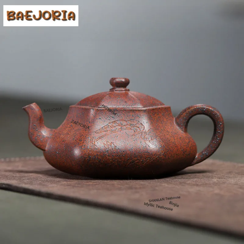 290ml Classic Yixing Purple Clay Teapots Handmade Hexagonal Pot Raw Ore Old Section Mud Kettle Zisha Tea Set Collection Craft