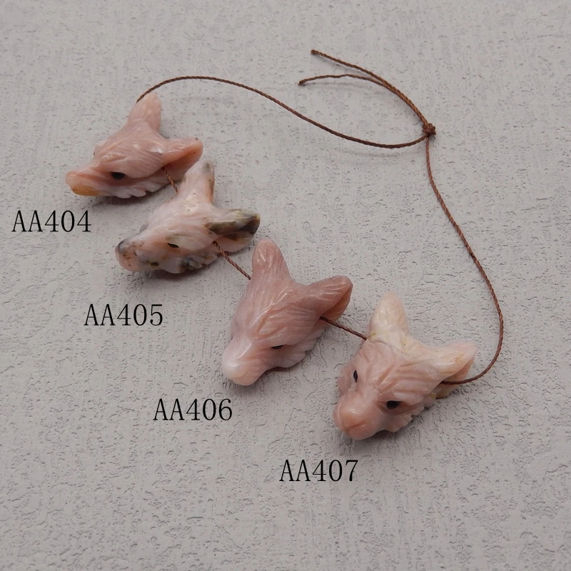 Natural Stone Pink Opal Wolf Head Pendant Bead,Handcarved Animal Pendant DIY Jewelry Necklace Accessories 26x17x10mm 3g