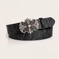 Hong Kong-style Denim Belt with Cross Carving & Rivets Niche Subculture Style Versatile Street Waistband for Casual Daily Outfit 2