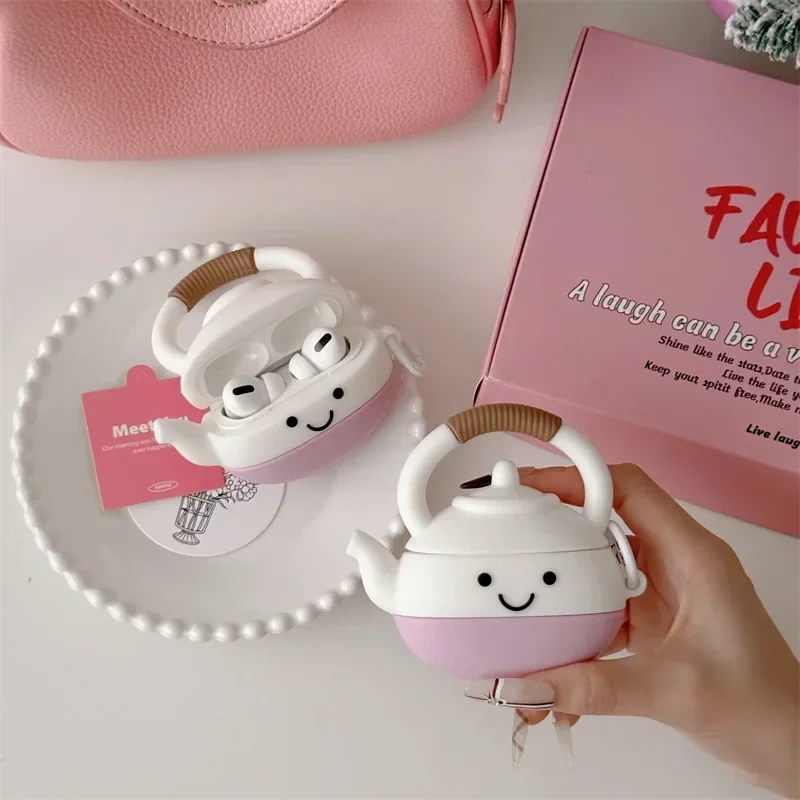 

Cartoon Teapot Case for AirPods 4 Airpod 1 2 3 Pro Pro2 Bluetooth Earbuds Charging Box Protective Earphone Case Cover