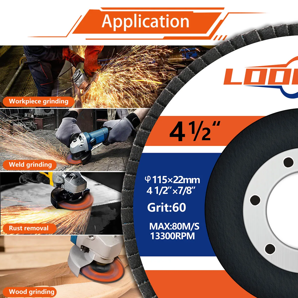 Loonpon 115mm/4.5inch Flap Discs Sanding Discs Grinding Wheels Blade Abrasive Tool For Angle Grinder 40/60/80/120Grit 5/10Pcs