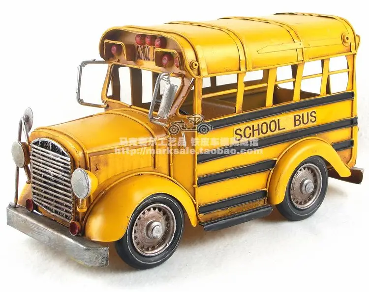 Hot Classic American 60's Campus Bus Model Mini Iron Craft Best Gift Home Bar Decoration