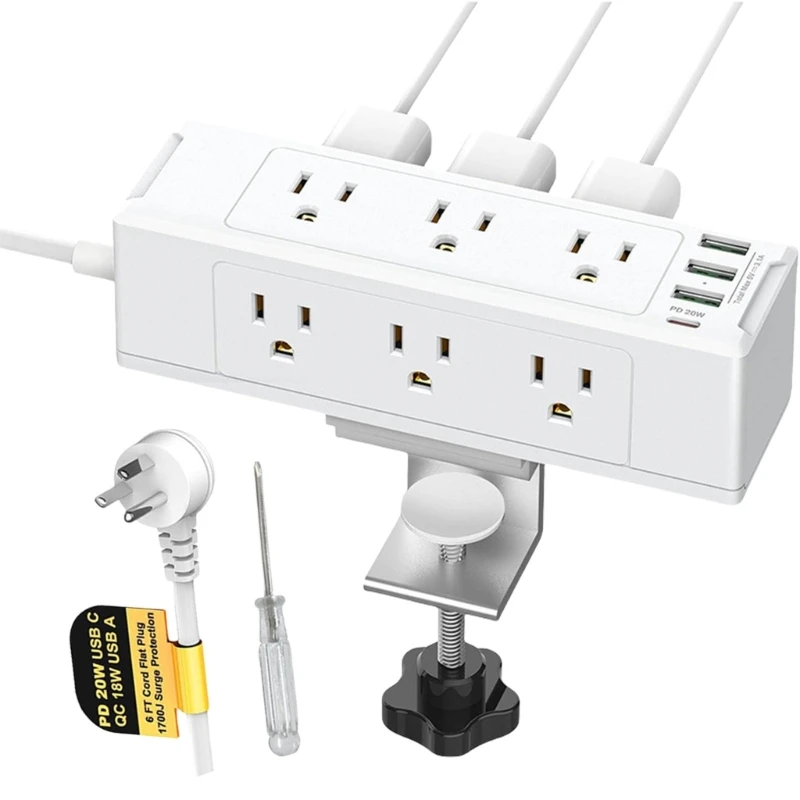 Bureauklemmen Stekkerdozen met USB C 6-uitgang Desktop Mount Power Stations Verwijderbare klemmen Socket voor thuiskantoor Hotel