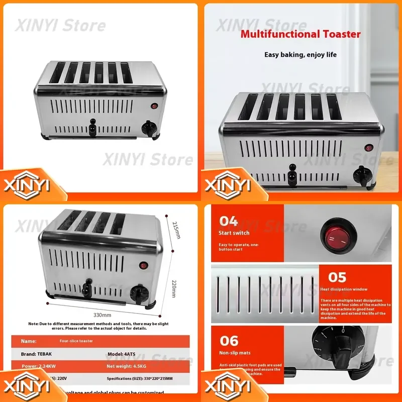for Stainless Steel Electric Bread Bun Burger Processing Commercial 4/6 Slice Bread Toaster Electric Bread Maker Toaster Oven