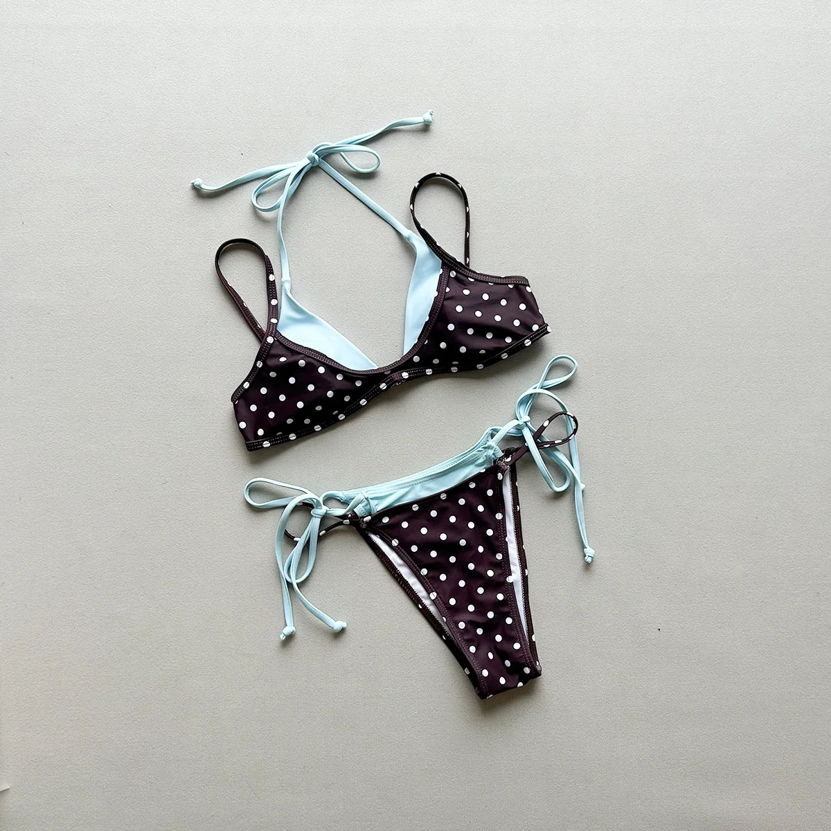 sexy polka dot print bikinis sets two pieces patchwork halter tie thong swimsuits bathing suit swimwear biquini tankini trikini