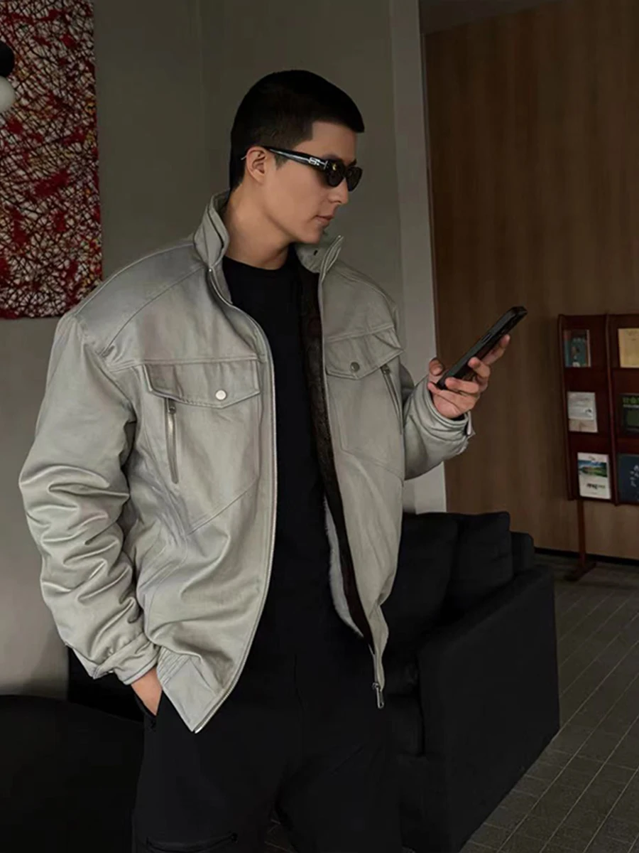 

Мужская зимняя куртка в американском ретро-стиле, деконструированная рабочая одежда, с принтом под змеиную кожу, из хлопка, теплая верхняя одежда