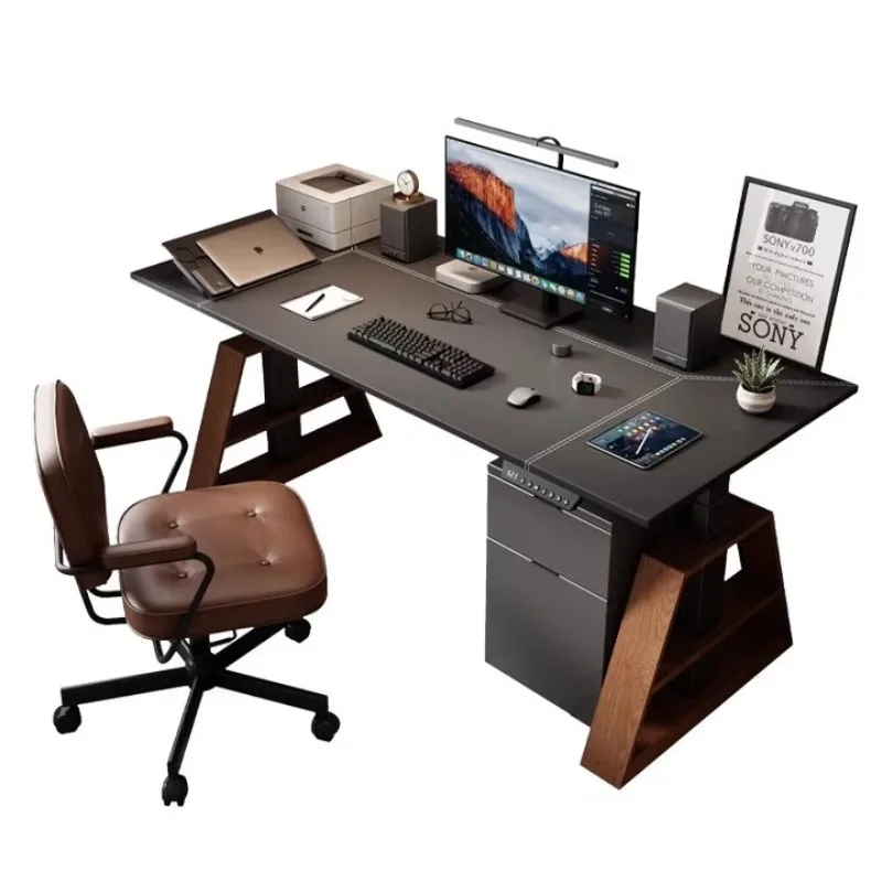

Electric Lifting Table Desktop Workbench Computer Desk Word Smart Desk Solid Wood Multifunctional Desk A Leg Black Saddle