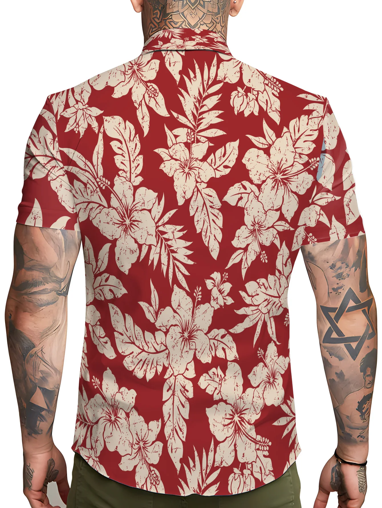 Flower Men\'s Hawaiian Shirts, Summer Beach Casual Short Sleeve Button Down Shirts, Tropical Holiday Beach Shirts with Pocket