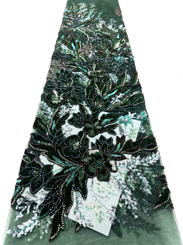 

Кружевная ткань SJ с африканскими пайетками, высококачественная французская тюлевая ткань с тяжелой вышивкой бисером, Нигерия, для свадебных и праздничных платьев, коллекция 2026