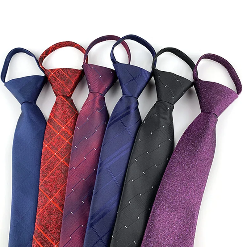 

7cm Zip Necktie Men's Business Wedding Tie Dot Neckwear Knot Ready Solid Lazy ZIPPER TIE Suit Accessories Strip Formal Red Blue