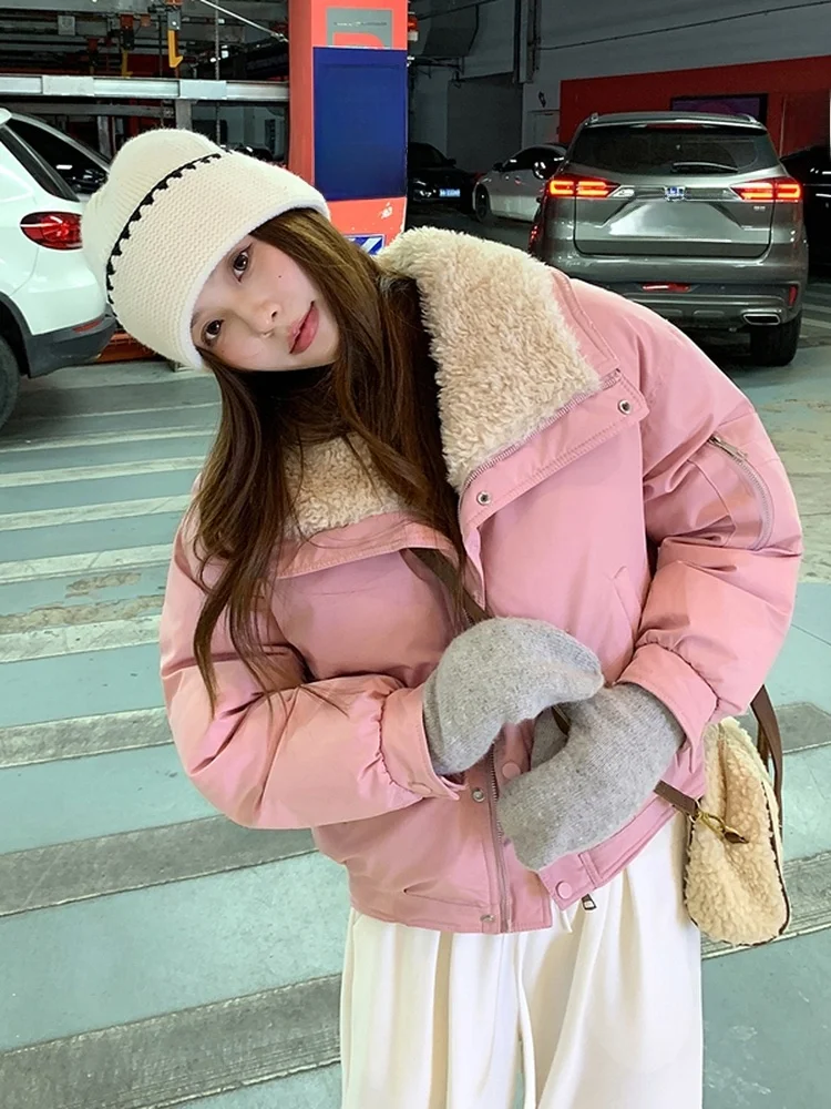 

Loose Fit Large Collar Cotton Jaet Women's Winter Casual Oversize Coat Korean Sle Polyester Fabric Long Sve ort Length