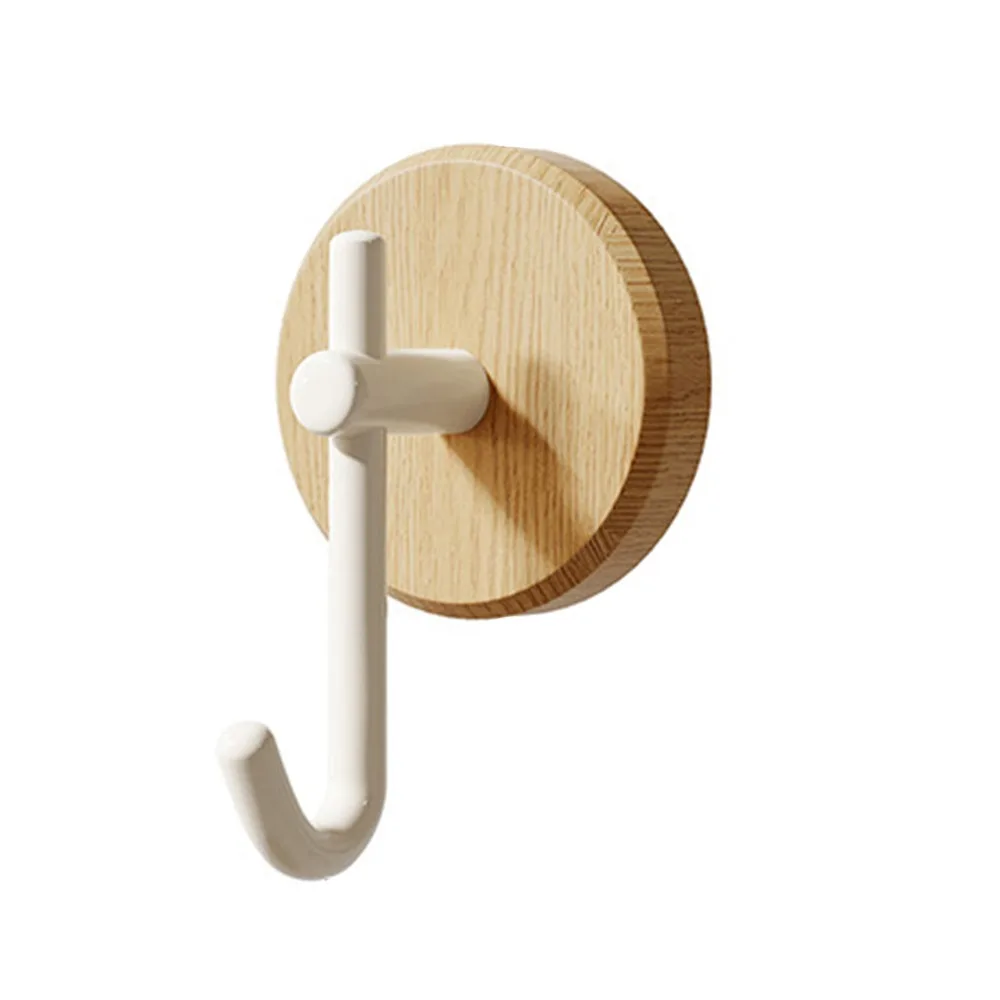 Northern Europe Wood Wall Mount Hook Self-adhesive Black White Storage Hanger Waterproof No Drill Towel Rack Home Decoration