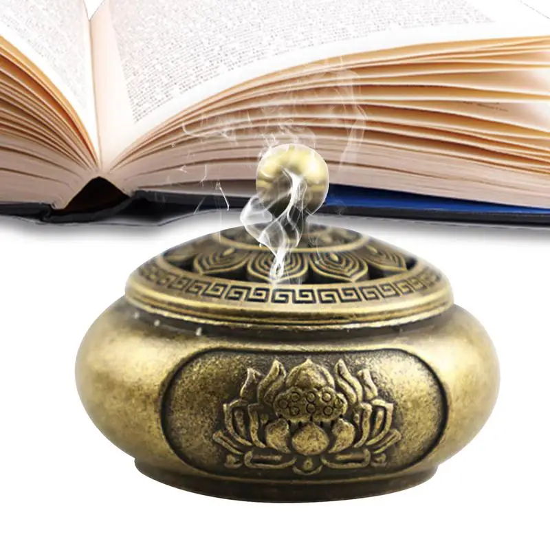 حامل مبخرة على شكل زهرة مبخرة معدنية عتيقة وعاء مبخرة معبد صغير للتأمل والاسترخاء الروحي
