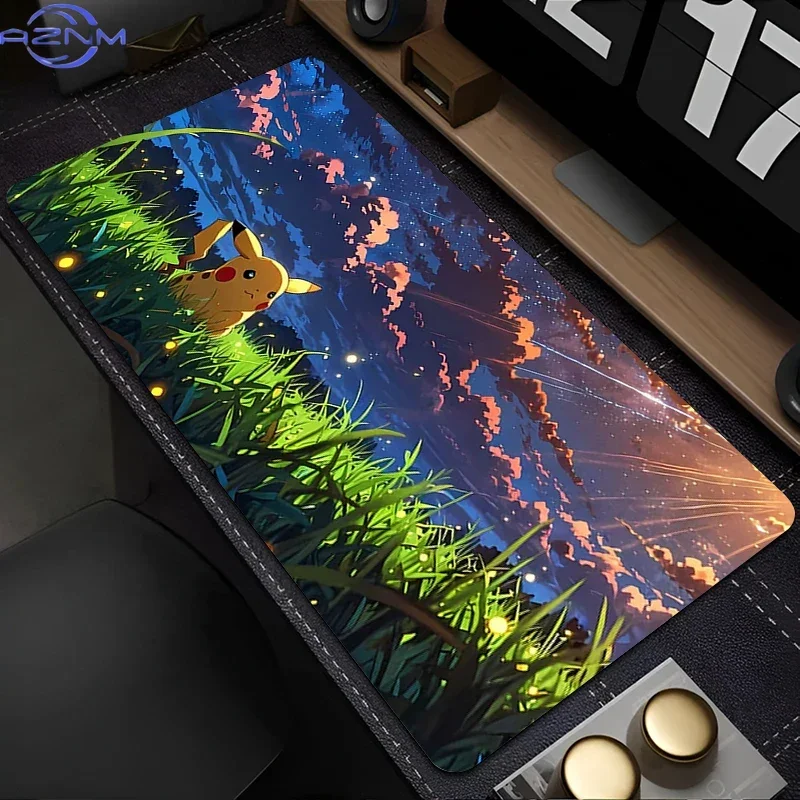 Dreamy Blue Glowing Firefly Scenery Cute Yellow Electric Cartoon Creature Mouse Pad Rubber Non Slip Desk Mat for Gaming Decor