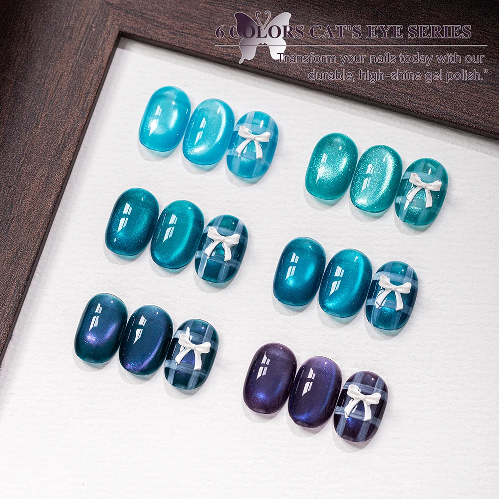 Vendeeni 6 Farben/Set Cyanblauer Kristall-Katzenaugen-Gel-Nagellack UV-Härtender Glasperlen-Magnet-Katzenaugen-Gel-Lack mit Display – Detail 8